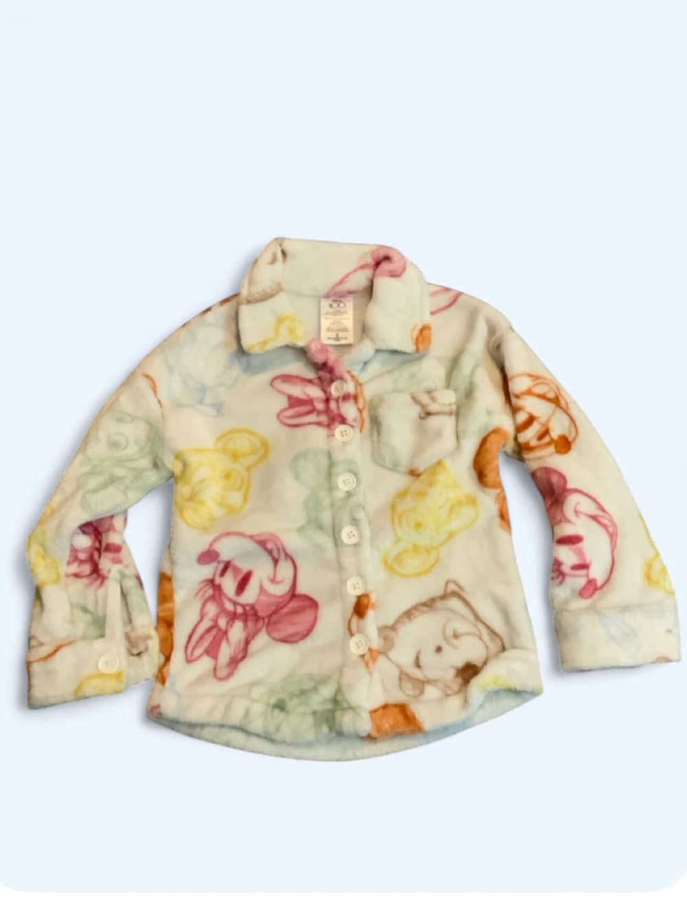 Disney 100 Character Print Fuzzy Button-Up Fleece Jacket Girls XS 4/5